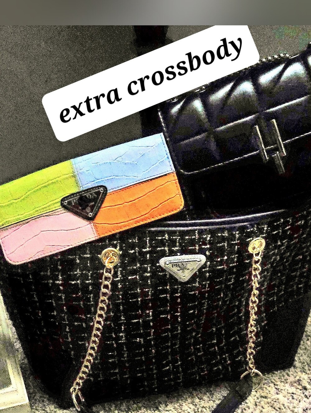 Tweed Tote, Black Crossbody + Fashion Wallet Set